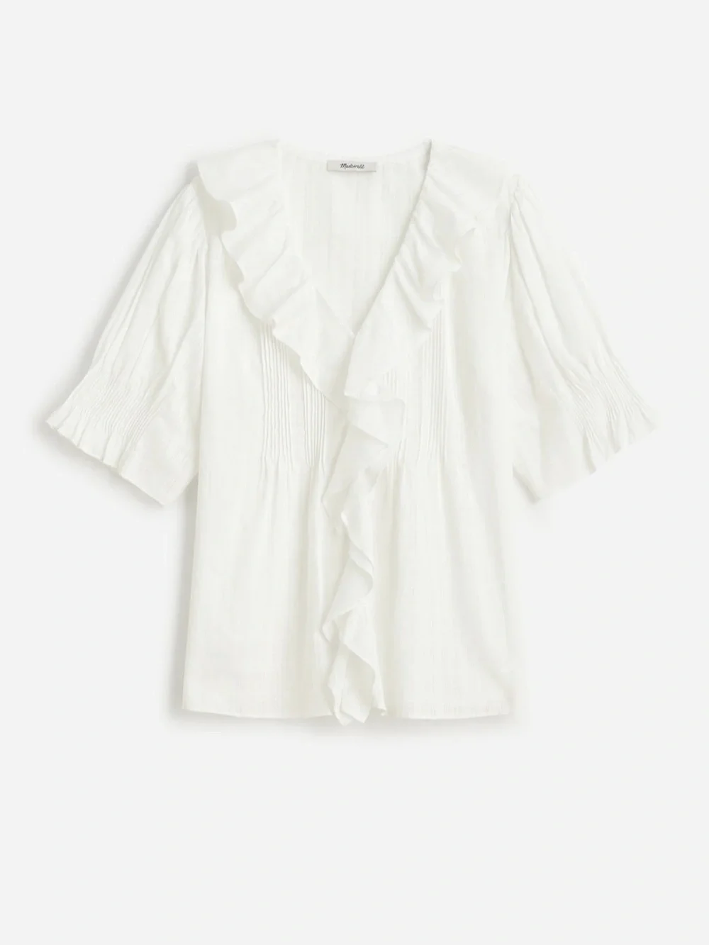 NWT Madewell Ruffle Puff-Sleeve Peplum Top in Windowpane | Size XXS
